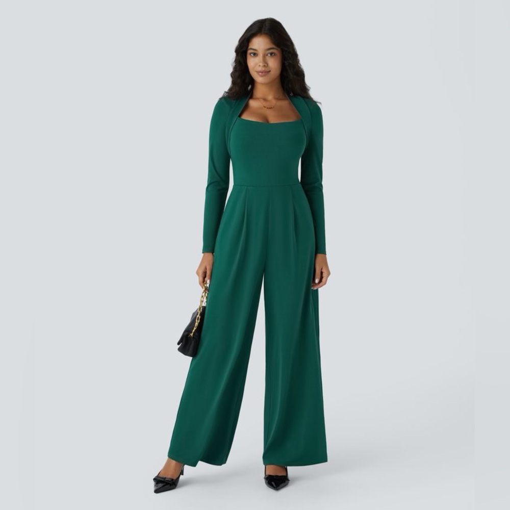Halara Long Sleeve Pocket Wide Leg Jumpsuit-Easy Peezy